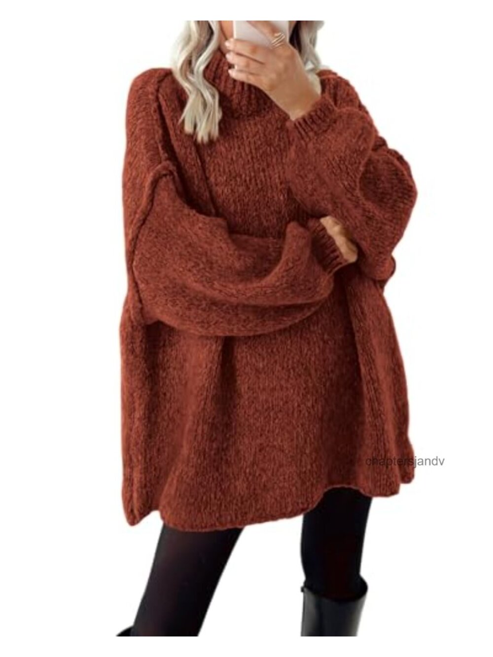 Mock Neck Cable Knit Oversized Pullover Sweater Long Sleeve Ribbed